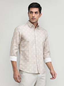Exclusive Purple Collection Sand Slim Fit Printed Premium Cotton Linen Shirt