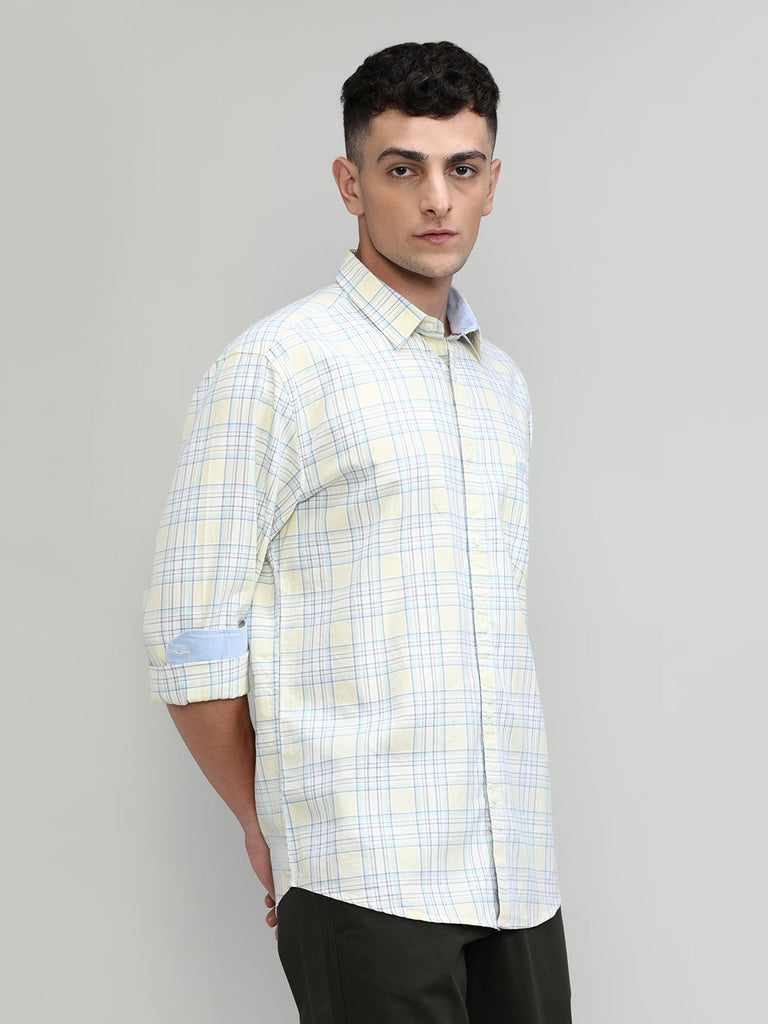 Lime Shade Slim Fit Premuim Cotton Checks Shirt With Regular Pocket