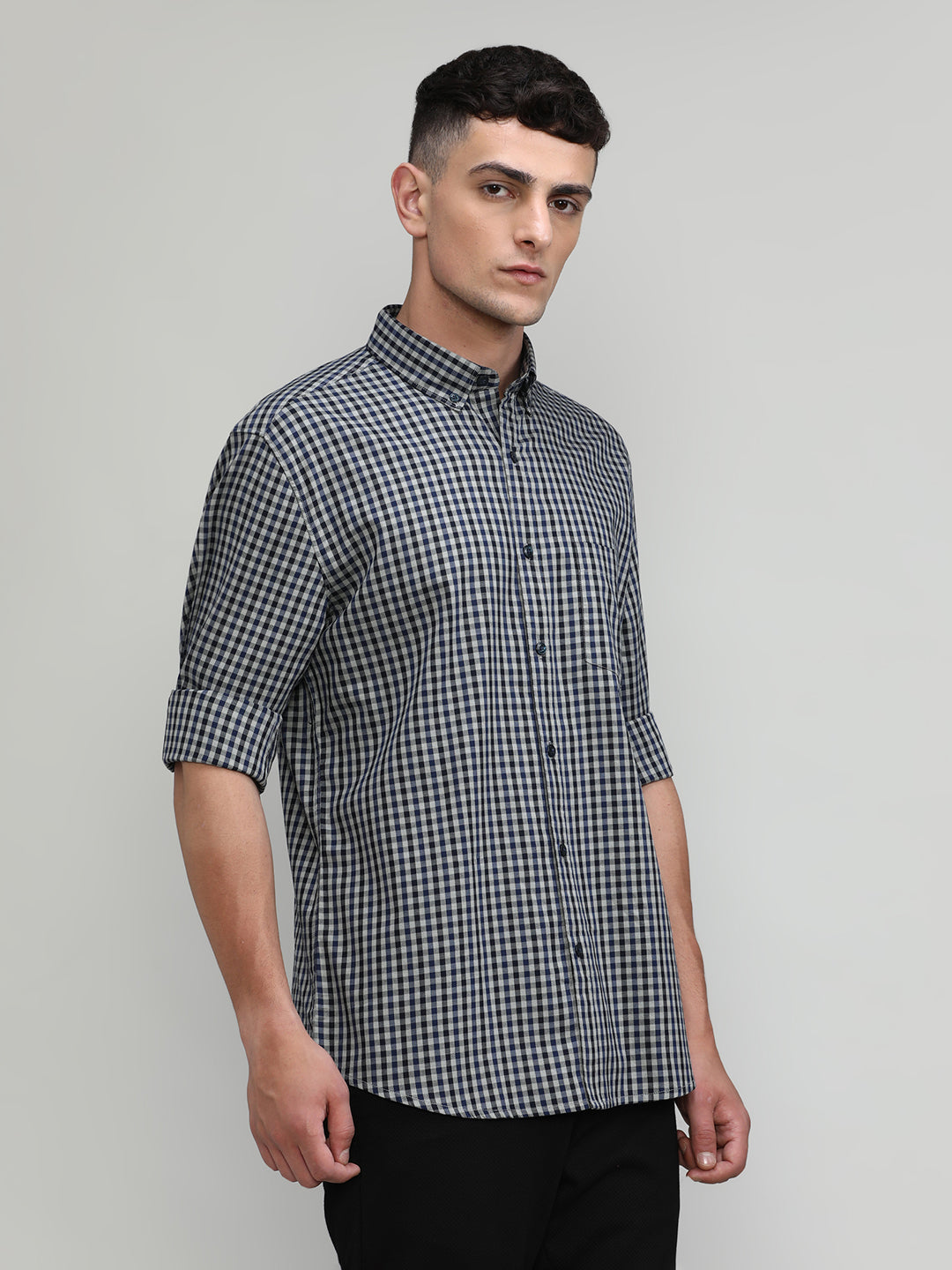 Exclusive Purple Collection Deep Navy Slim Fit Premium Cotton Checks Shirt