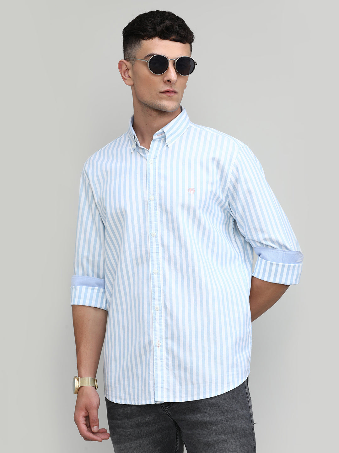 Sky Slim Fit Premium Cotton Lycra Stripe Shirt