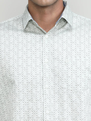 Light Olive Slim Fit Premium Cotton Printed Shirt With Pocket