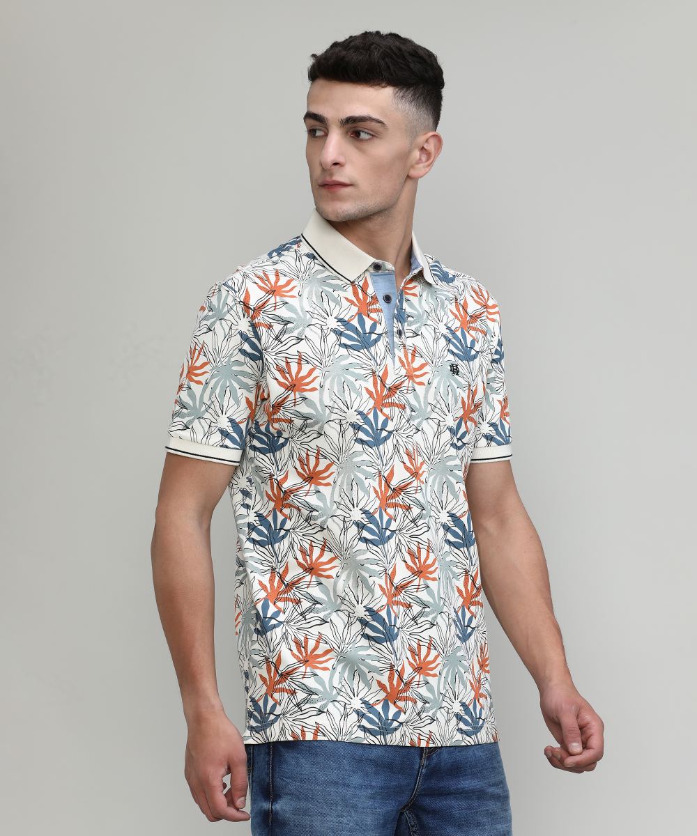 Sunflower Pique Cotton Lycra Printed Polo T-shirt