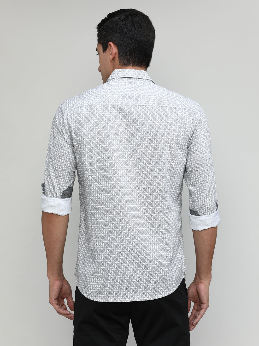 Black Slim Fit Premuim Cotton Printed Shirt With Bone Collar & Pocket
