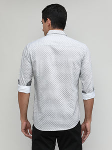 Black Slim Fit Premuim Cotton Printed Shirt With Bone Collar & Pocket