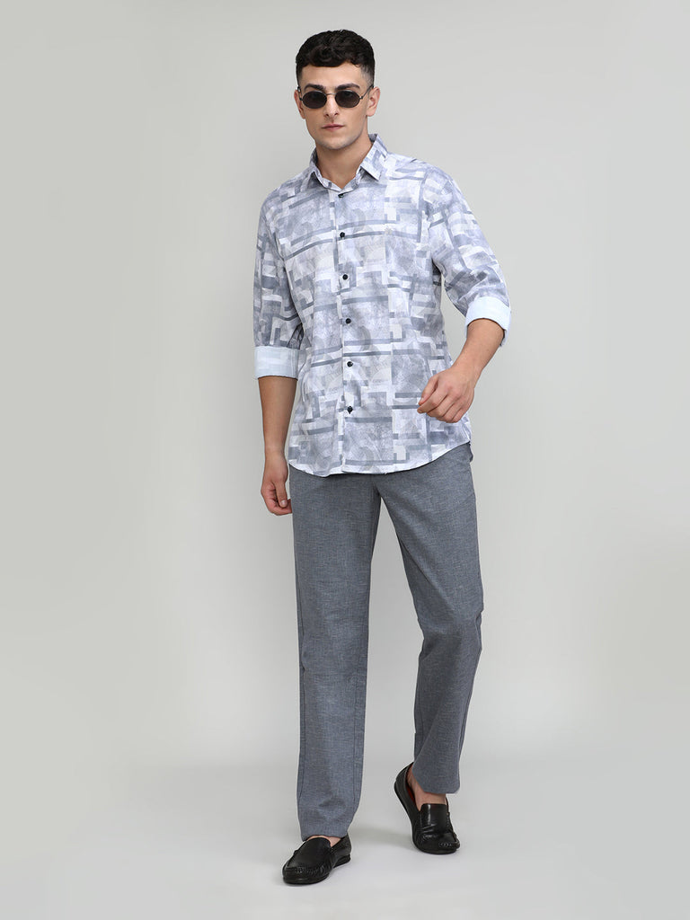 Grey Slim Fit Premium Cotton Printed Shirt
