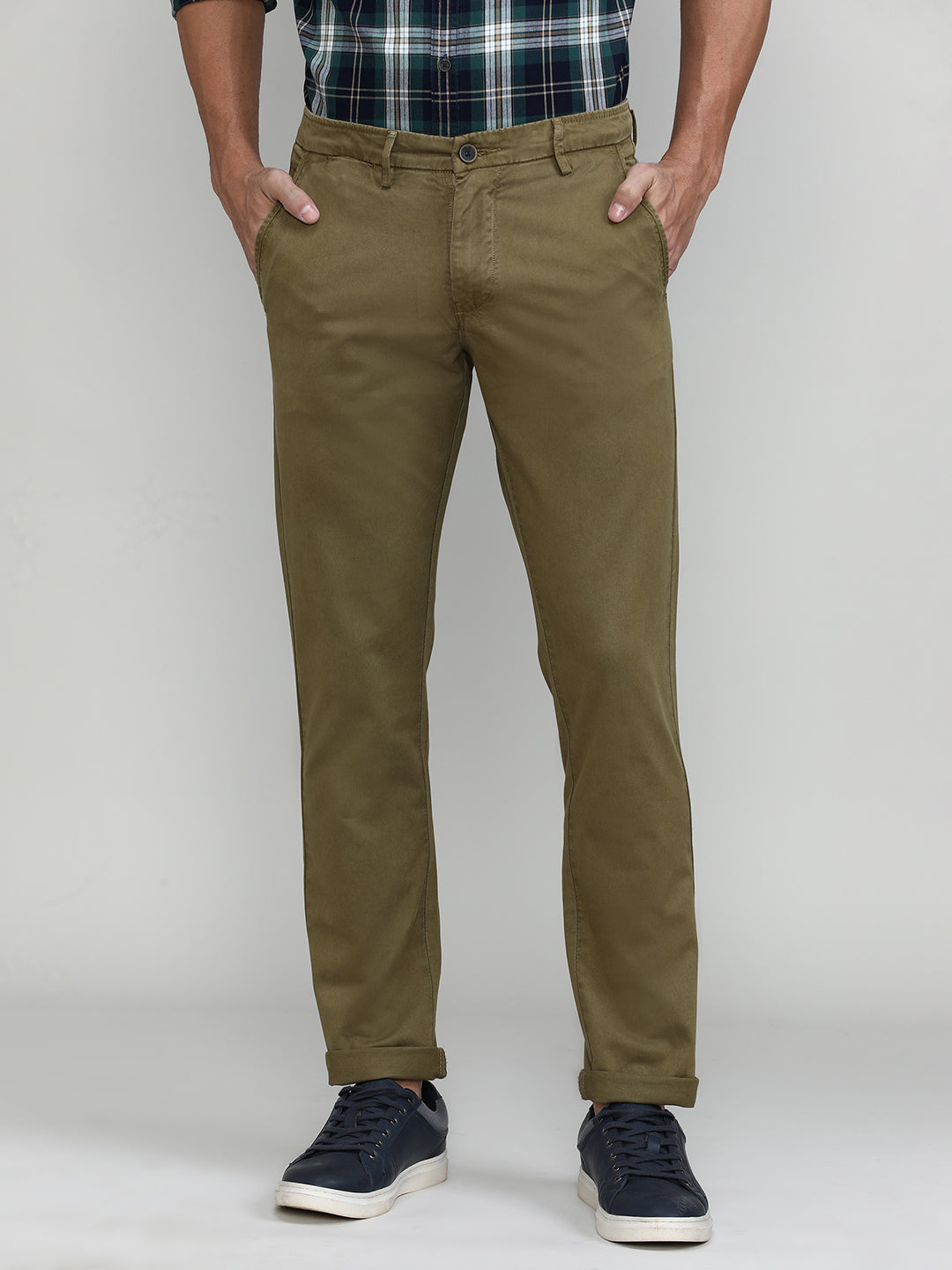 Wood Shade Cotton Trousers Slim Tapered Fit