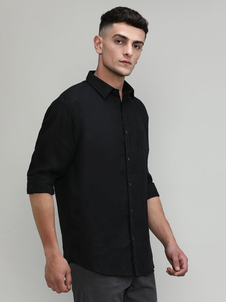 Black Slim Fit Premium Linen Solid Shirt