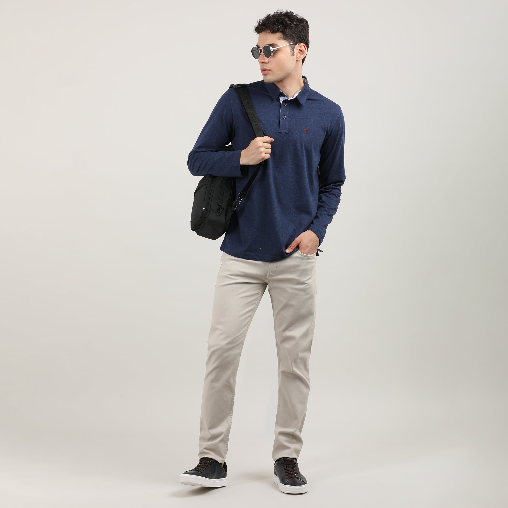 MELANGE BLUE-FULL SLEEVES-POLO-TSHIRT-AW24