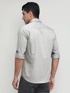 Sand Stone Slim Fit Premium Cotton Lycra Solid Shirt With Pocket