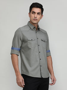 Troops Slim Fit Premuim Cotton Solid Shirt With Bone Collar & Double Pocket