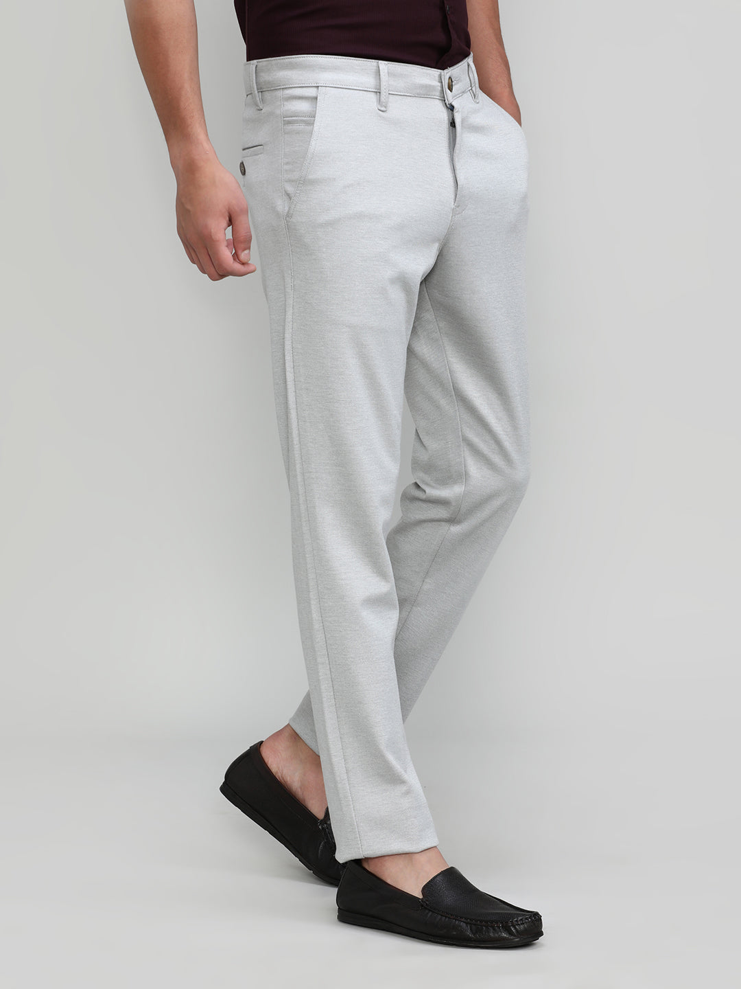 Light Grey Cotton Trousers Slim Tapered Fit