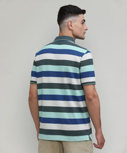 Fern Pique Cotton Lycra Stripes Polo T-shirt