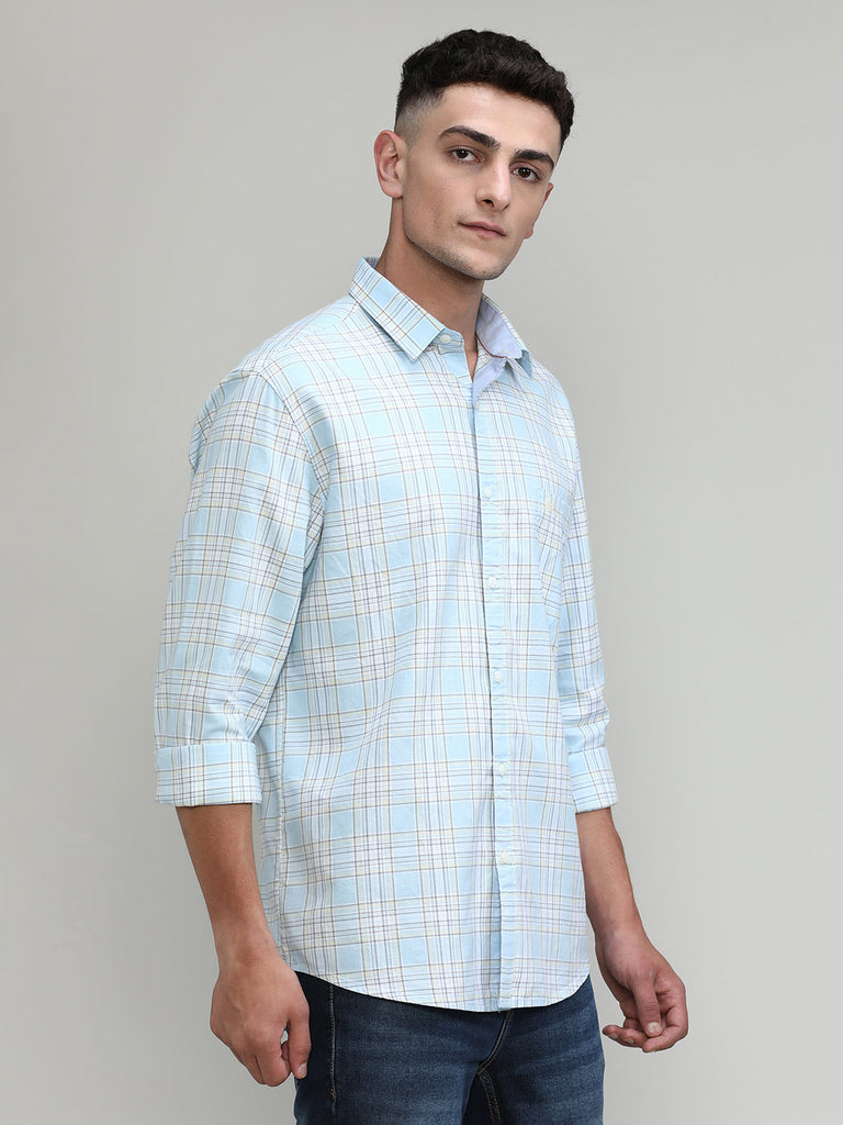 Aqua Shade Slim Fit Premuim Cotton Checks Shirt With Regular Pocket