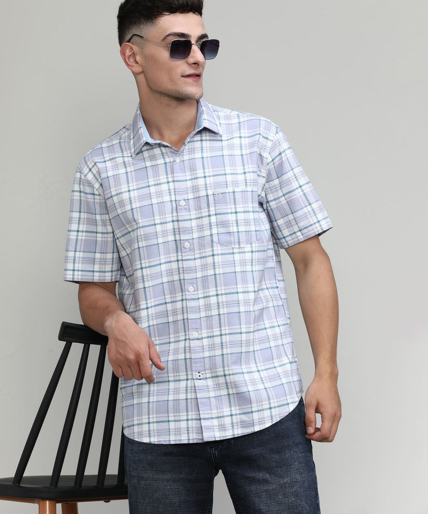 Lilac Slim Fit Premuim Cotton Checks Shirt With Pocket