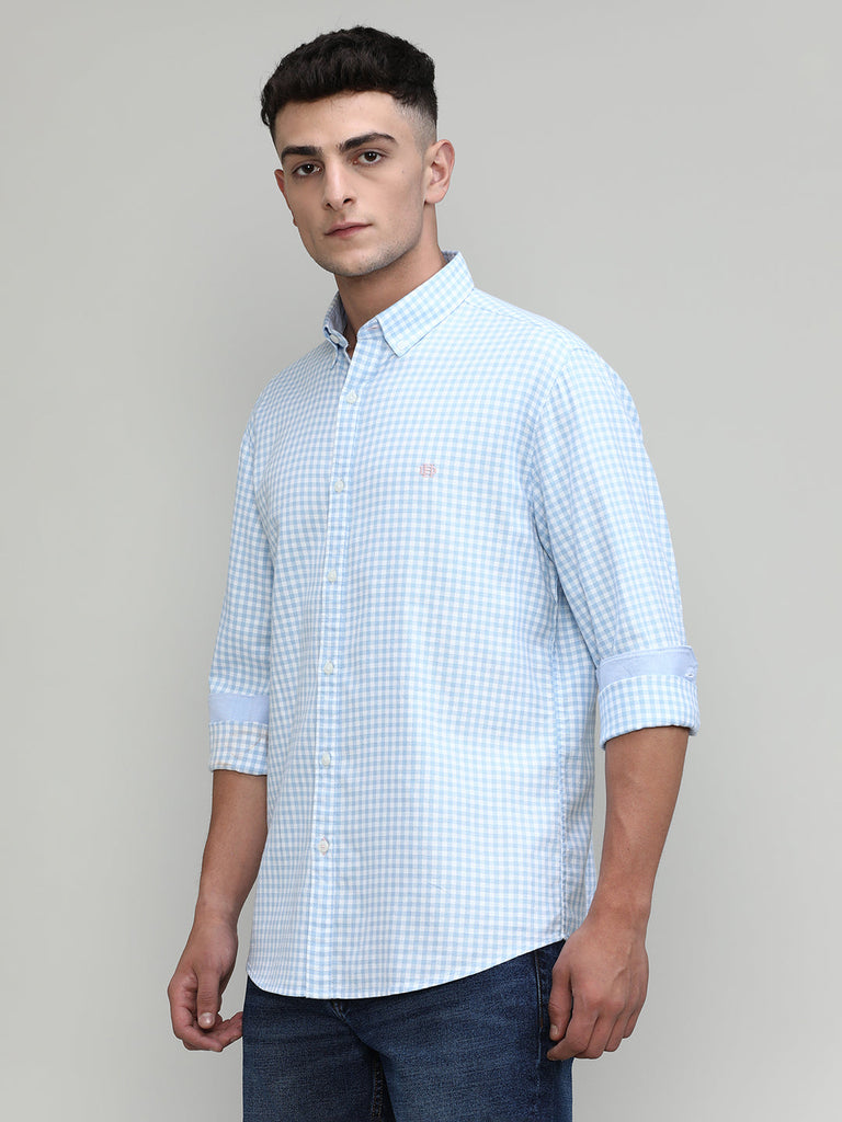 Sky Slim Fit Premuim Cotton Button Down Collar Checks Shirt