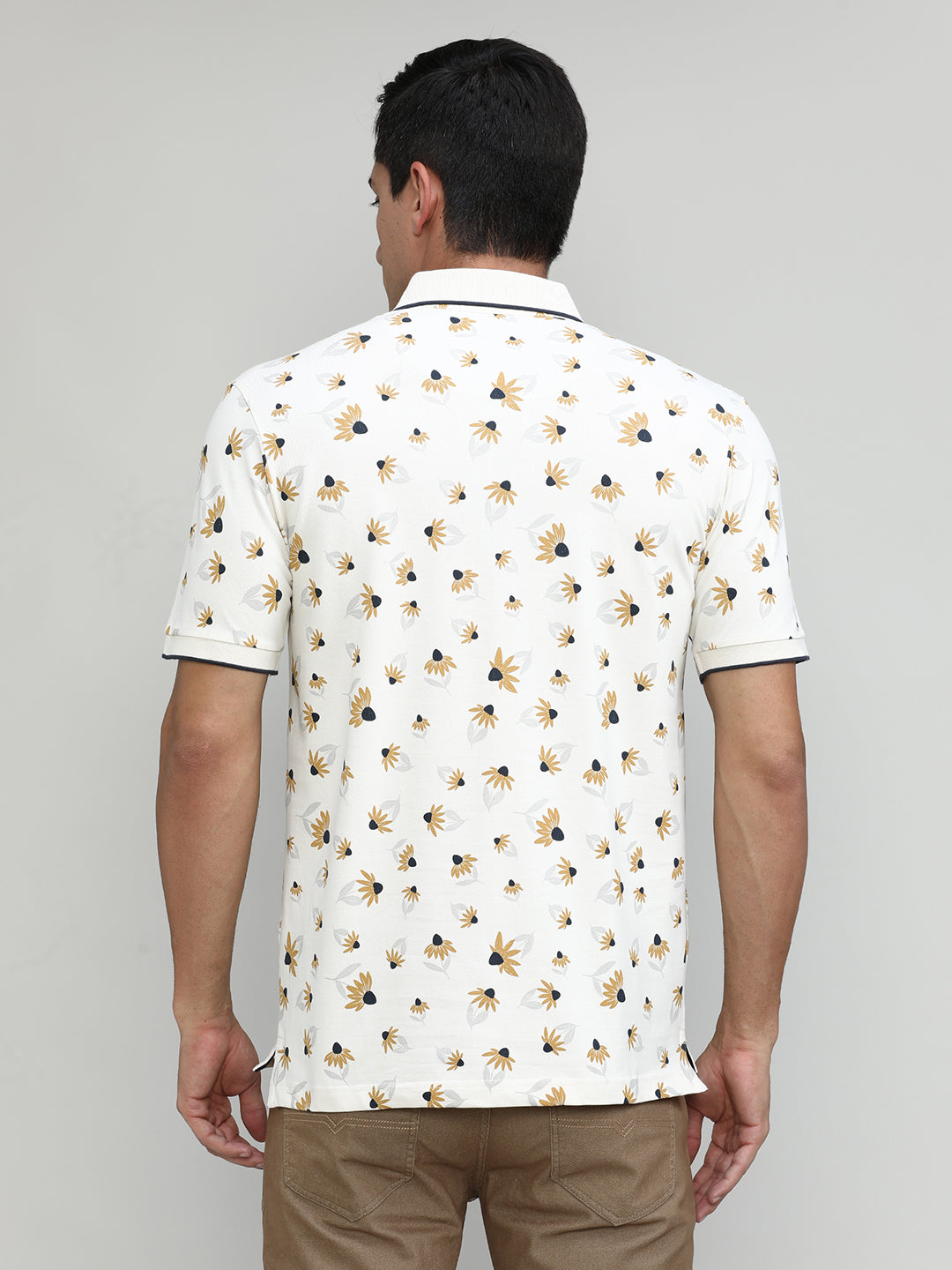 Butter Cream Pique Cotton Lycra Printed Polo T-shirt
