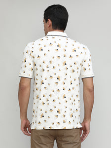 Butter Cream Pique Cotton Lycra Printed Polo T-shirt