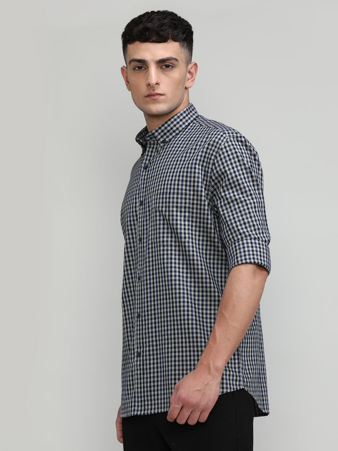 Exclusive Purple Collection Deep Navy Slim Fit Premium Cotton Checks Shirt