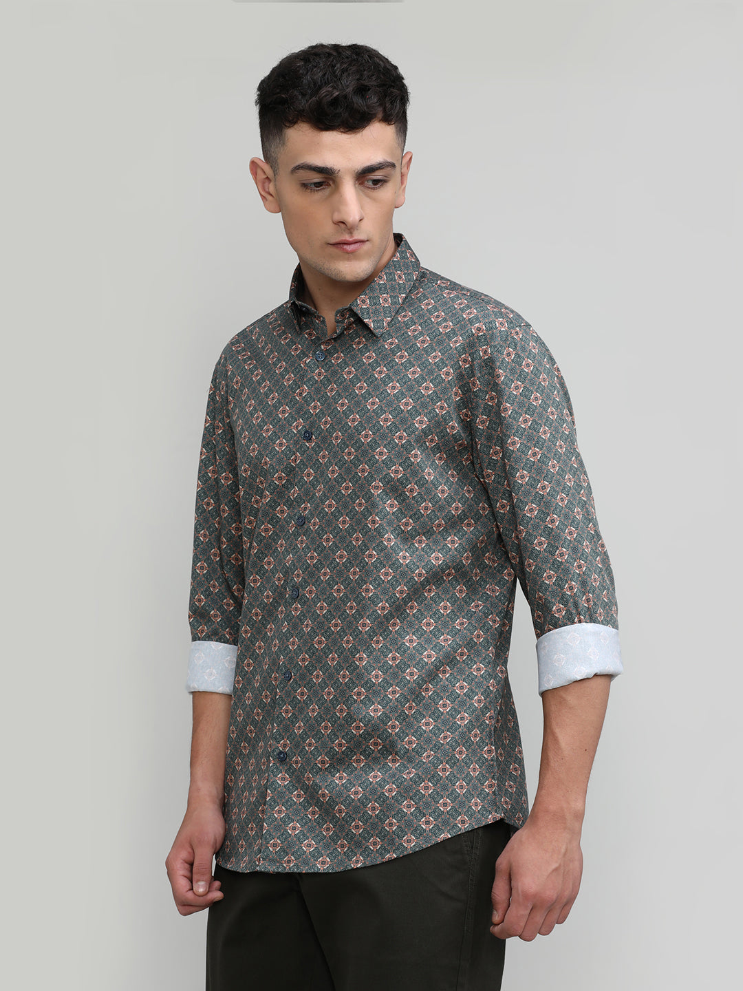 Exclusive Purple Collection Orange Slim Fit Printed Premium Cotton Shirt