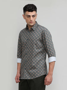 Exclusive Purple Collection Orange Slim Fit Printed Premium Cotton Shirt