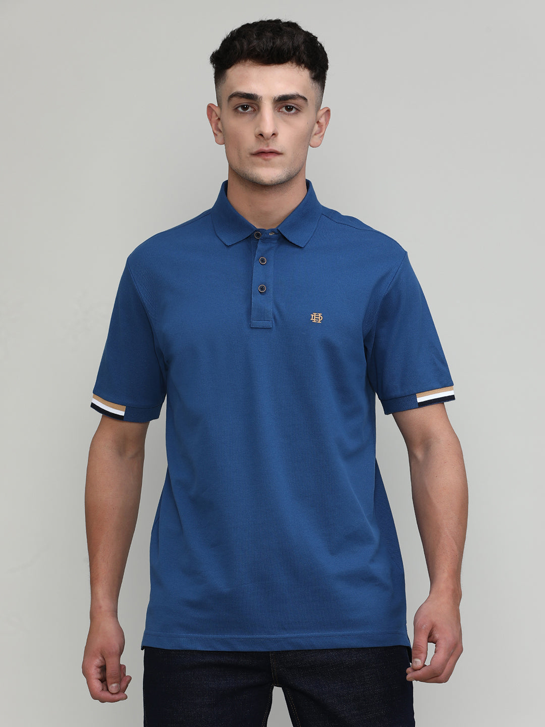Indigo Pique Cotton Lycra Solid Polo T-shirt