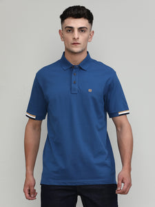 Indigo Pique Cotton Lycra Solid Polo T-shirt