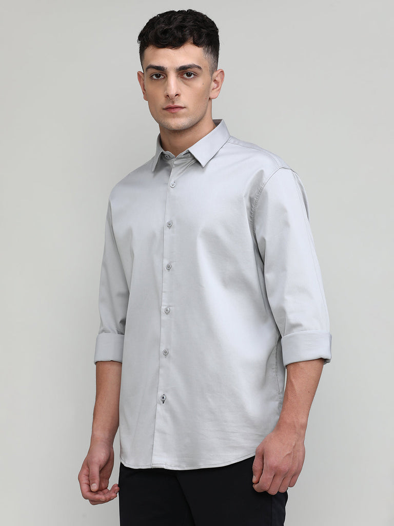 Grey Slim Fit Premium Satin Cotton Lycra Solid Shirt
