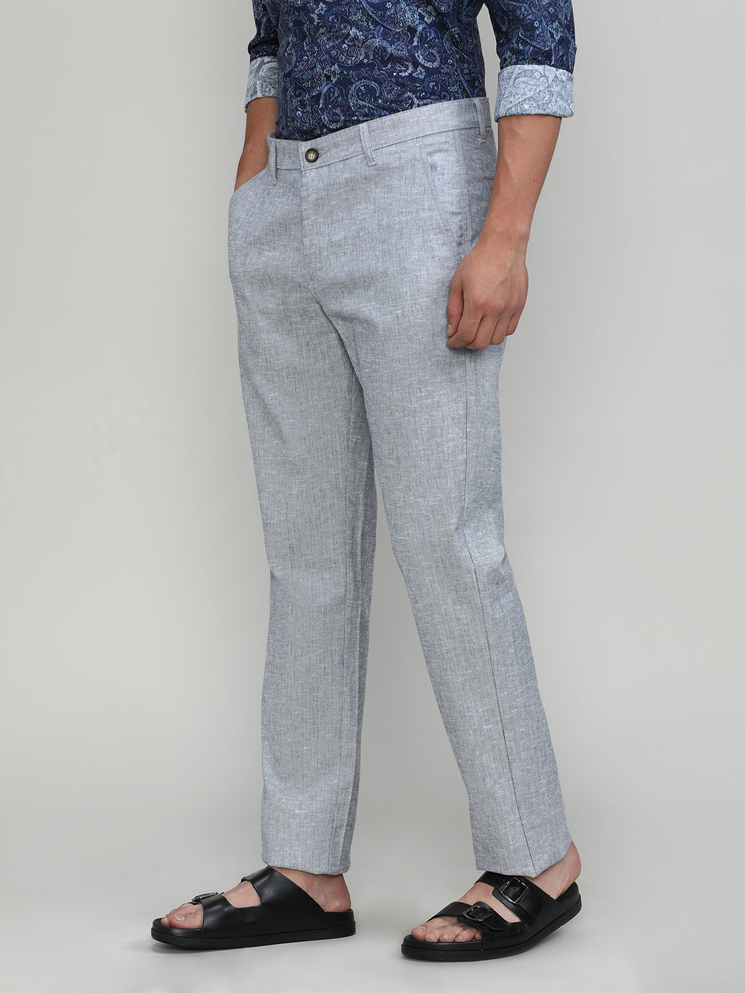 Blue Mist Shade Cotton Trousers Slim Tapered Fit
