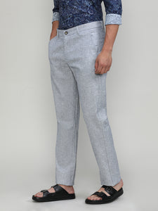 Blue Mist Shade Cotton Trousers Slim Tapered Fit