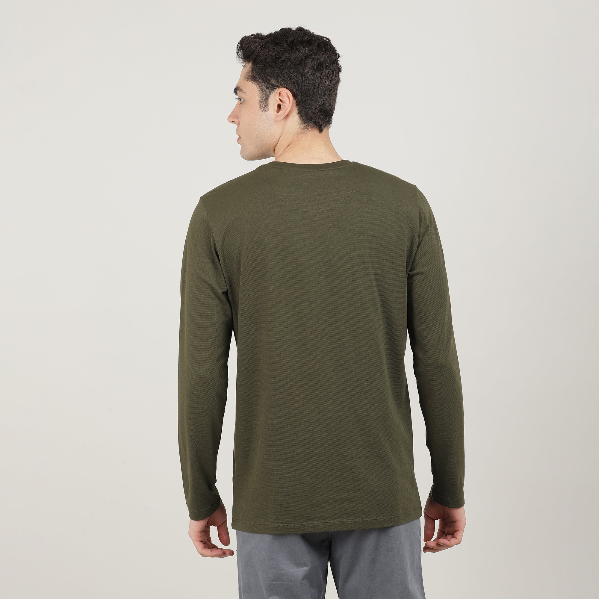 Olive, Cord Lycra, Round Neck, Full Sleeves, Solid, Sweatshirt