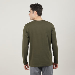 Olive, Cord Lycra, Round Neck, Full Sleeves, Solid, Sweatshirt