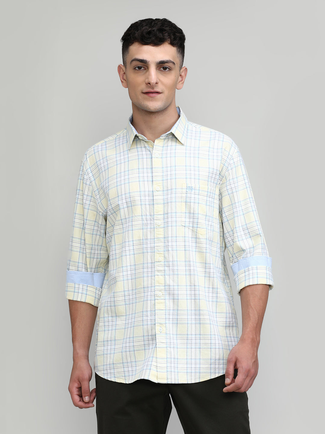 Lime Shade Slim Fit Premuim Cotton Checks Shirt With Regular Pocket-SS25