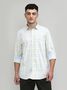 Lime Shade Slim Fit Premuim Cotton Checks Shirt With Regular Pocket-SS25