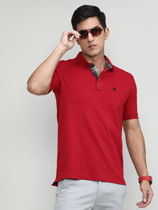 Deep Red Pique Cotton Lycra Solid Polo T-shirt
