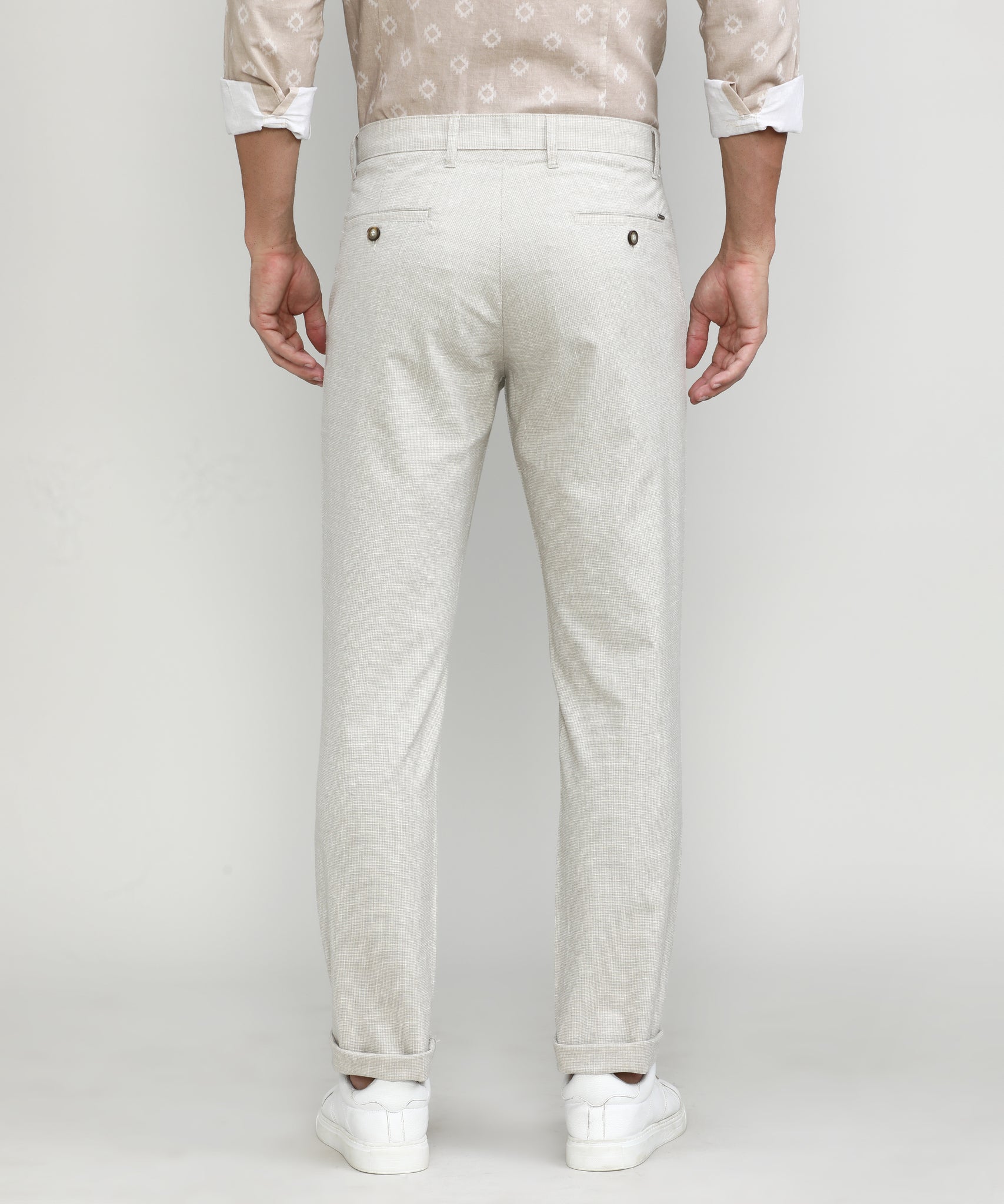 Natural Shade Cotton Trousers Slim Tapered Fit
