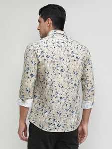 Exclusive Purple Collection Khaki Slim Fit Printed Premium Cotton Linen Shirt