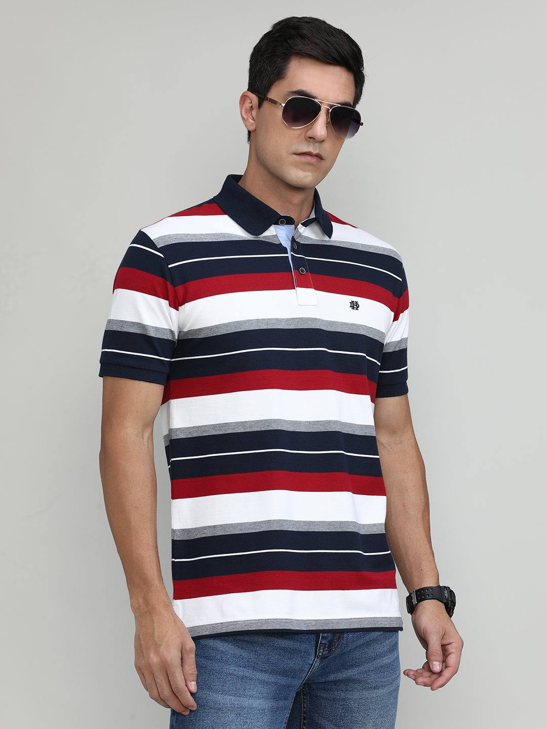 Maroon Pique Cotton Lycra Stripes Polo T-shirt