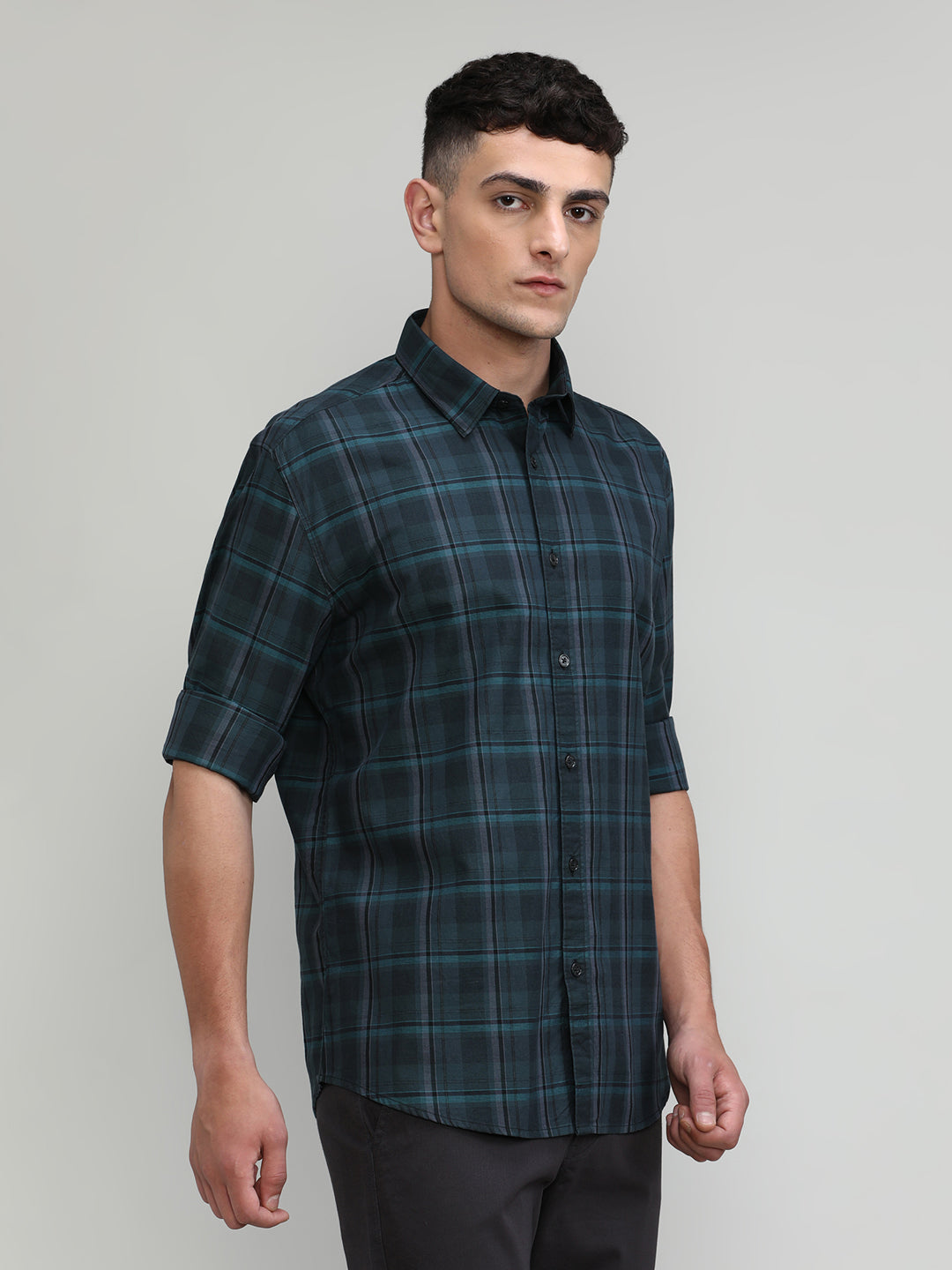Exclusive Purple Collection Deep Green Slim Fit Premium Cotton Checks Shirt