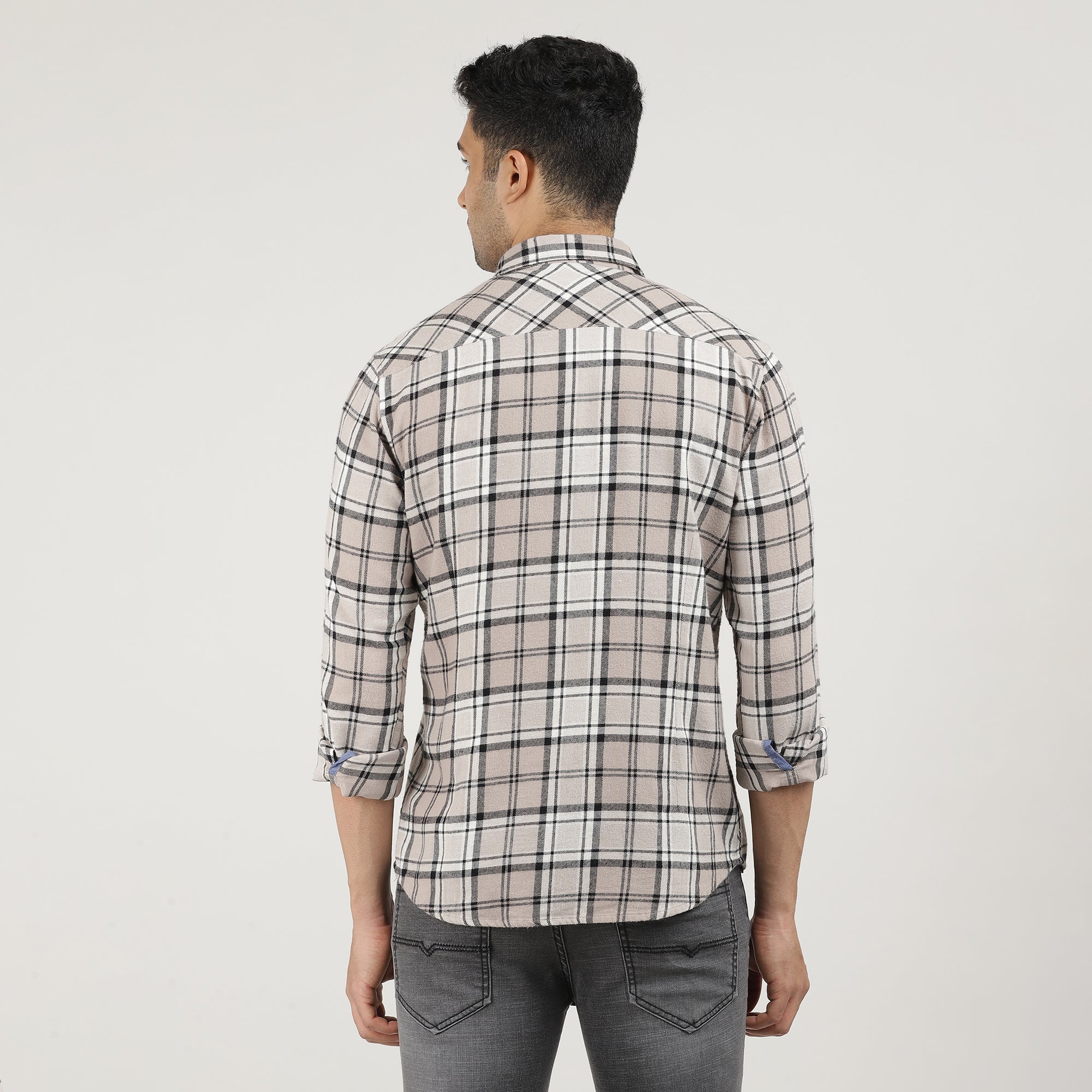 Biscoff Brushed Checks Shirt With Double Pocket