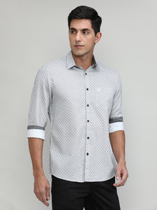 Black Slim Fit Premuim Cotton Printed Shirt With Bone Collar & Pocket