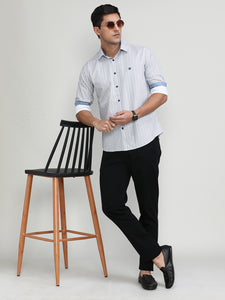 White Slim Fit Premium Cotton Printed Shirt -SS25