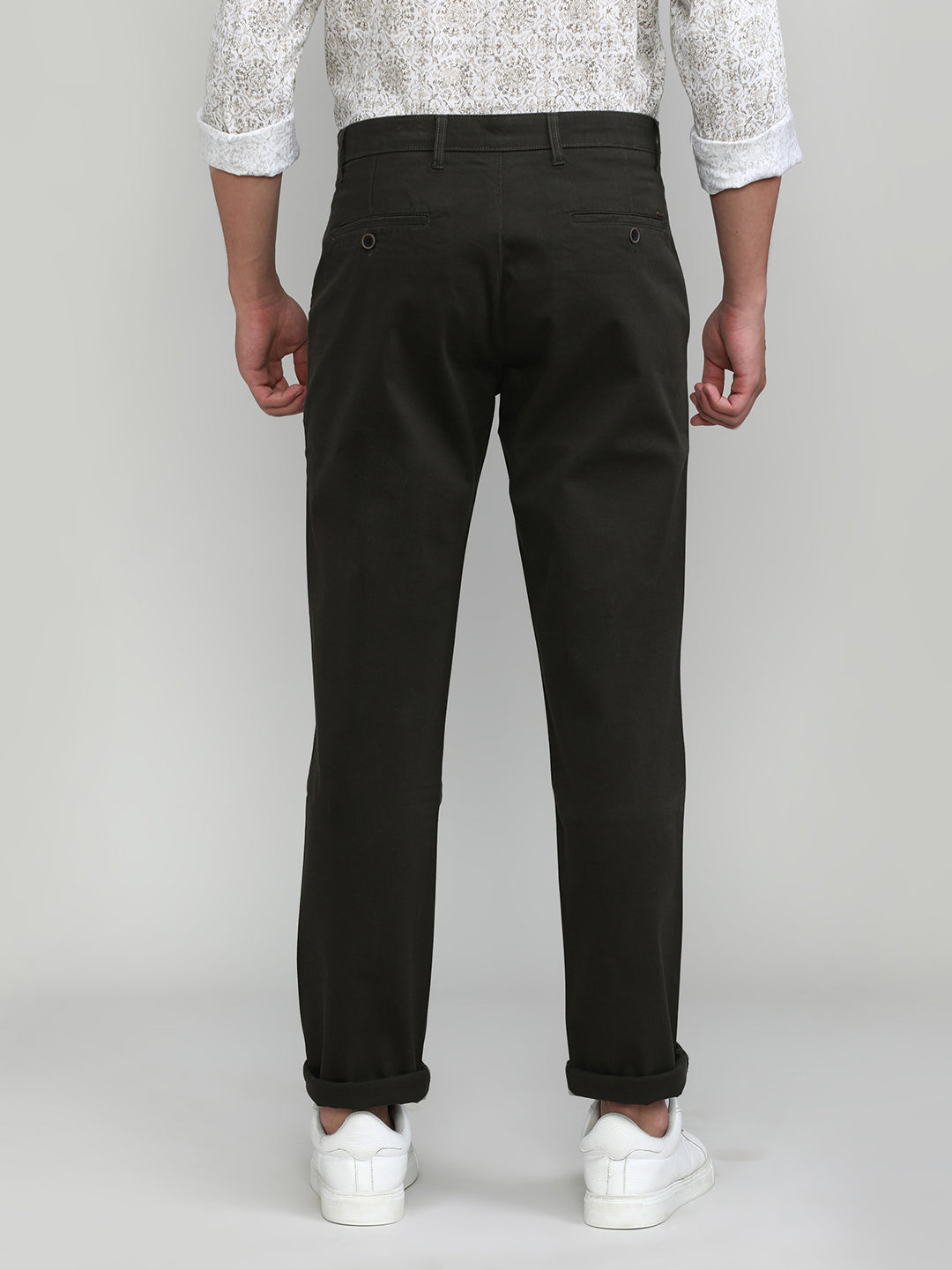 Dark Olive Shade Cotton Trousers Slim Tapered Fit