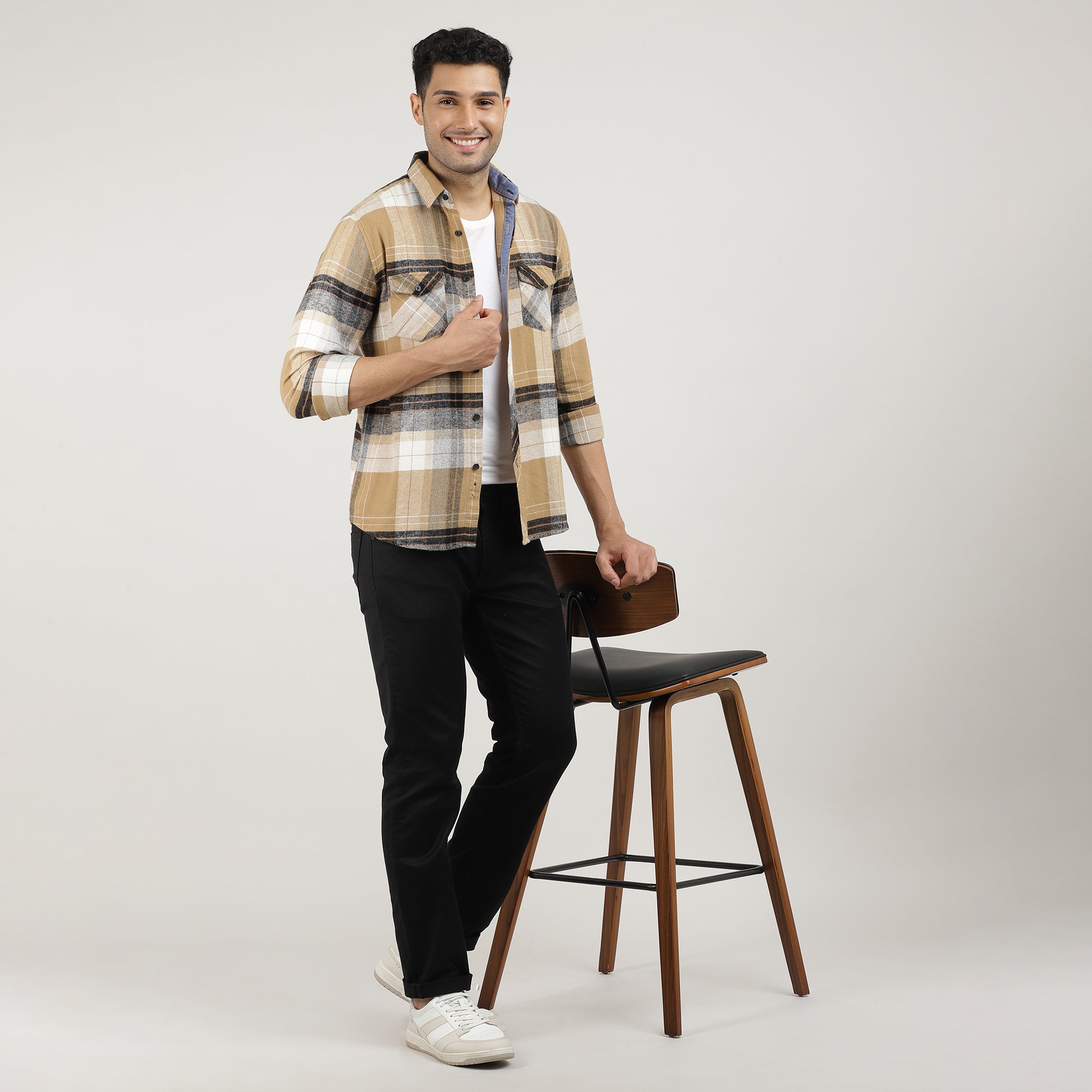 Pistachio Brushed Checks Shirt With Double Pocket