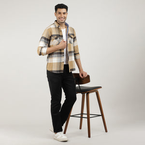 Pistachio Brushed Checks Shirt With Double Pocket