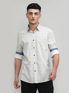 Beige Slim Fit Premium Cotton Printed Shirt With Pocket-SS25