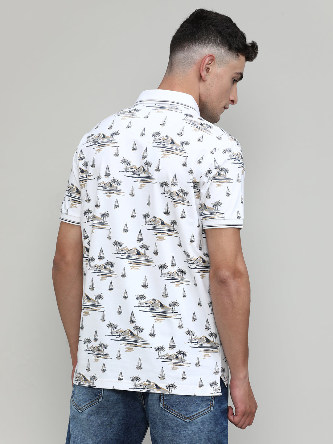 Sea Salt Jersey Cotton Lycra Printed Polo T-shirt