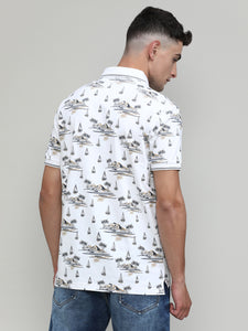 Sea Salt Jersey Cotton Lycra Printed Polo T-shirt