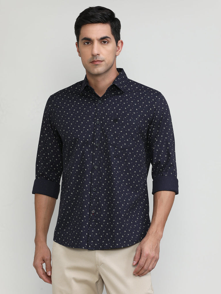 Black Slim Fit Premium Cotton Printed Shirt