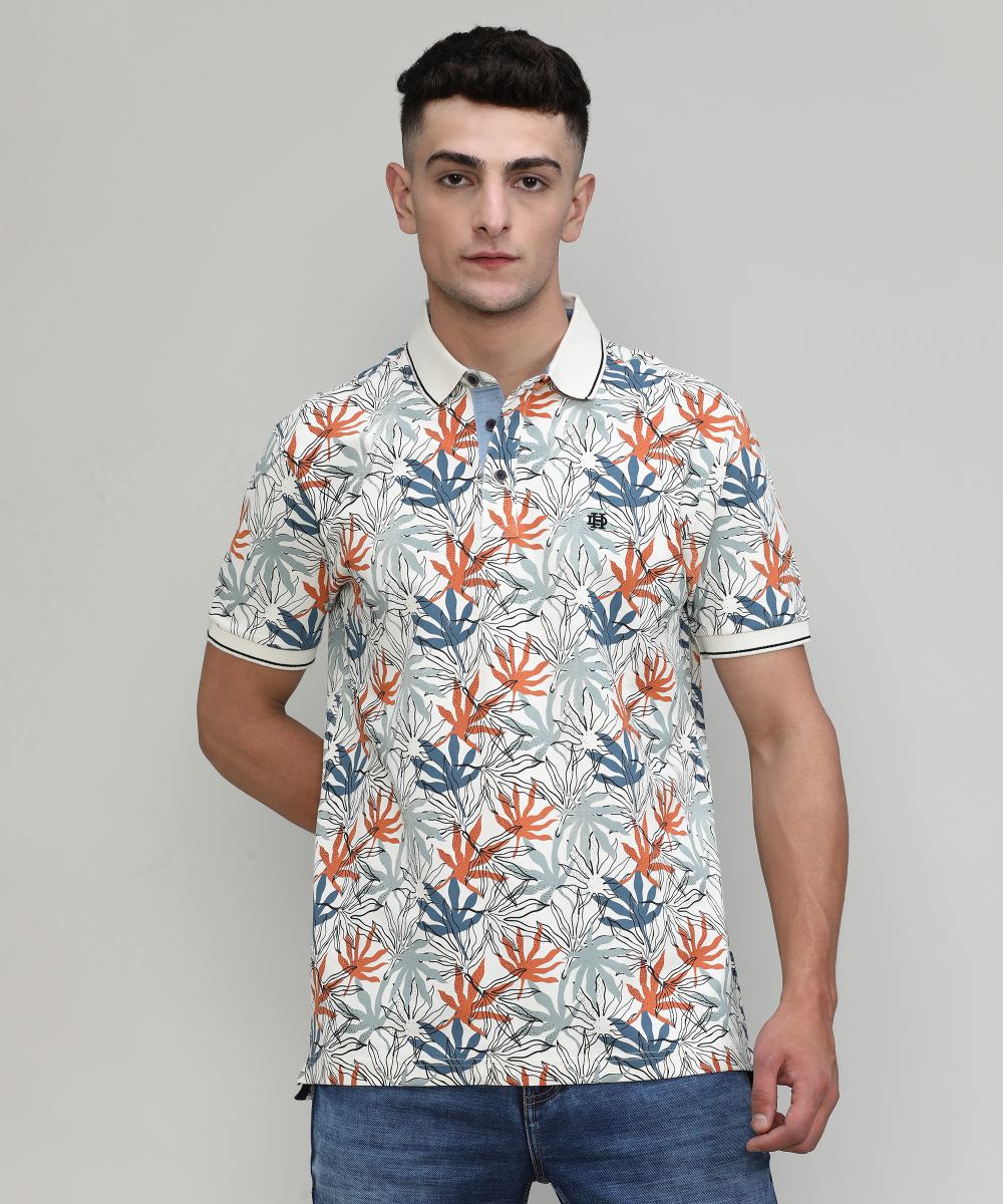 Sunflower Pique Cotton Lycra Printed Polo T-shirt