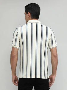 Natural Pique Cotton Lycra Stripes Polo T-shirt